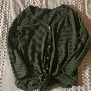 Green waffle button down long sleeve